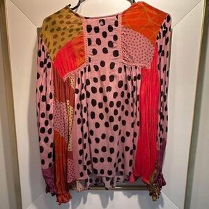Athropologie Dot Patchwork Blouse - Pink and Orange